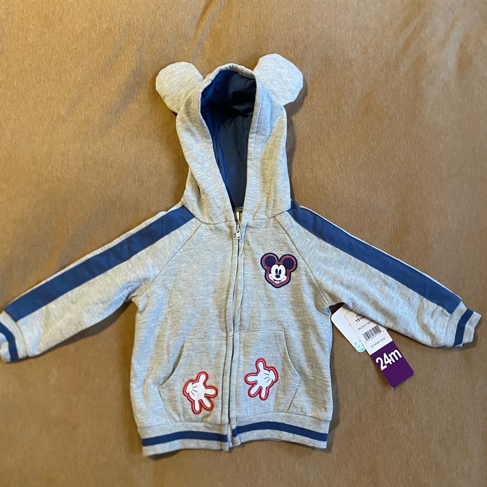 Kids Gray and Blue Hoodie with Mouse Design